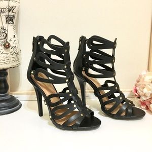 3 inch black heels with gold studs